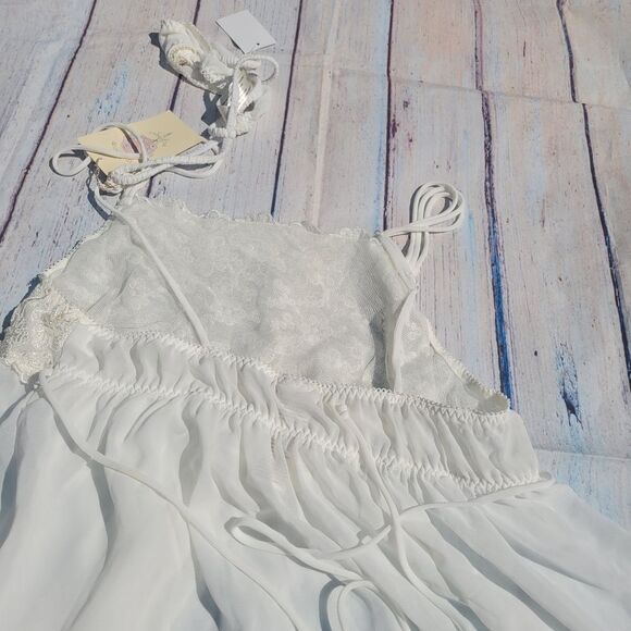 In Bloom by Jonquil Women's Ivory Lace Spaghetti Sleep Mini Dress Size Small - Picture 7 of 13